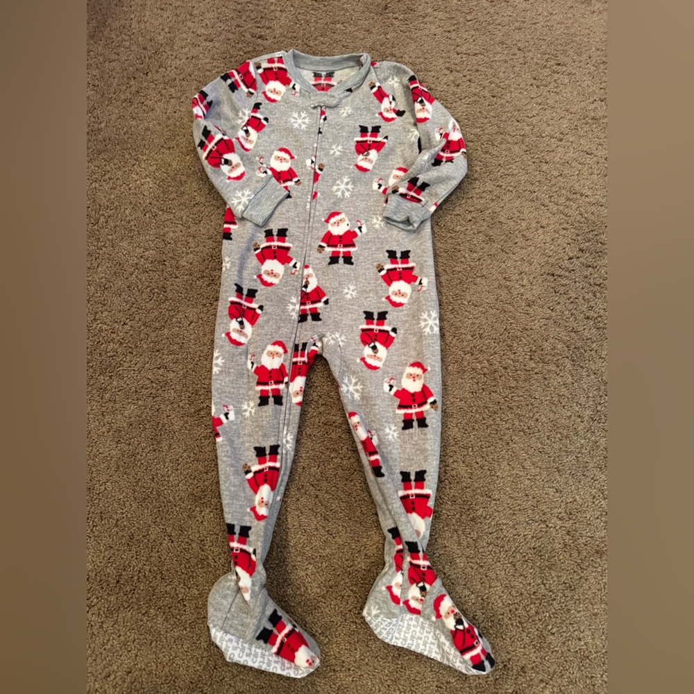 Carter's Gray and Red Santa Footie Pajamas